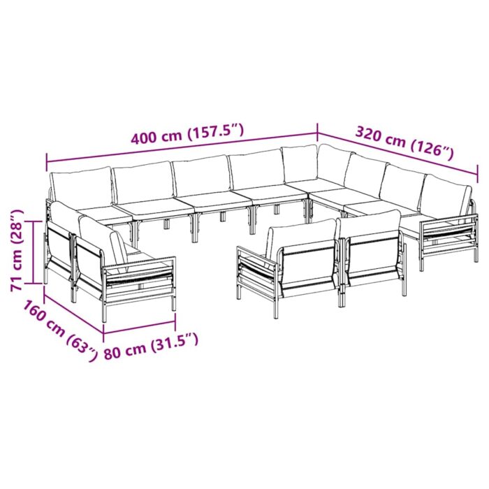 Gartensofa-set mit Kissen 12 pcs Schwarz Stahl – Bild 12