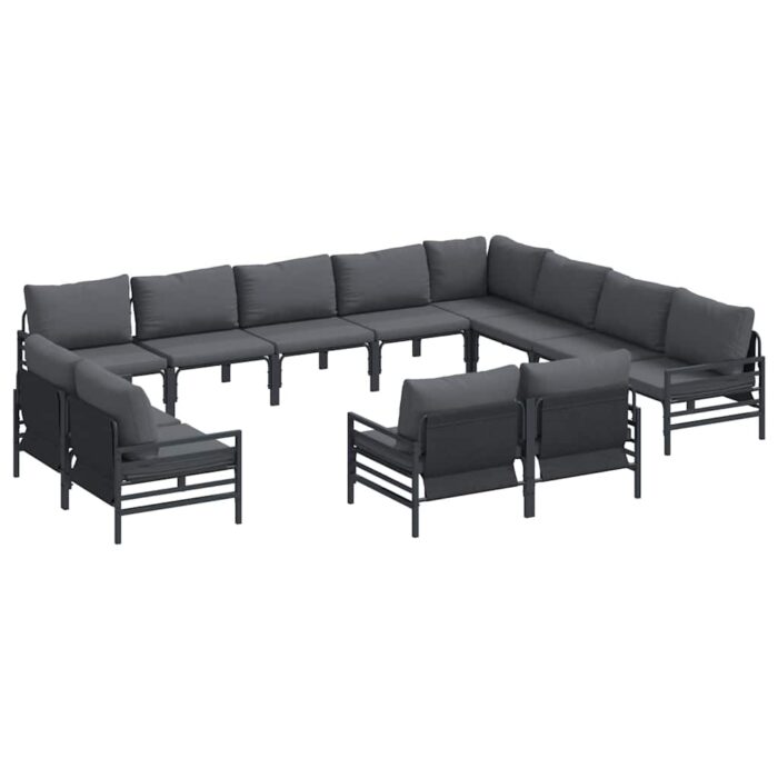 Gartensofa-set mit Kissen 12 pcs Schwarz Stahl – Bild 2