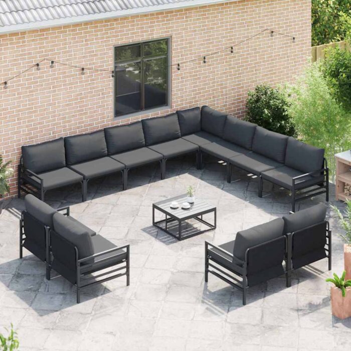 Gartensofa-set mit Kissen 12 pcs Schwarz Stahl – Bild 3