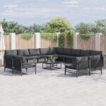 Gartensofa-set mit Kissen 13 pcs Schwarz Stahl