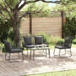 Gartenmöbel Set 4 pcs Schwarz und Anthrazit Poly-Rattan