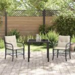 Garten Essgruppe mit Kissen 3 pcs Schwarz Poly-Rattan – Bild 4