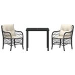 Garten Essgruppe mit Kissen 3 pcs Schwarz Poly-Rattan – Bild 7