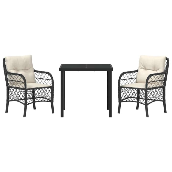 Garten Essgruppe mit Kissen 3 pcs Schwarz Poly-Rattan – Bild 7