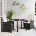 Garten Essgruppe mit Kissen 3 pcs Schwarz Poly-Rattan
