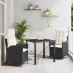 Garten Essgruppe mit Kissen 3 pcs Schwarz Poly-Rattan