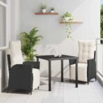 Garten Essgruppe mit Kissen 3 pcs Schwarz Poly-Rattan
