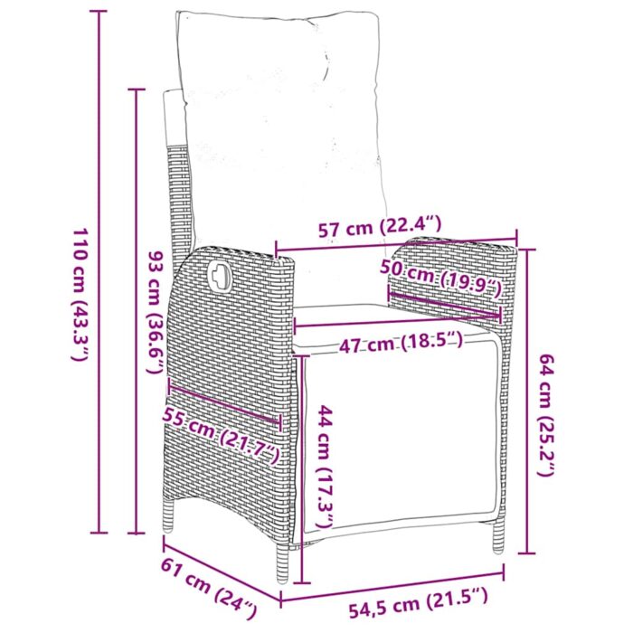 Garten Essgruppe mit Kissen 3 pcs Schwarz Poly-Rattan – Bild 10