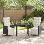 Garten Essgruppe mit Kissen 3 pcs Schwarz Poly-Rattan – Bild 4