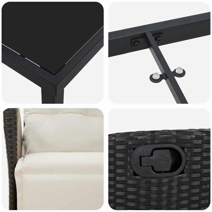 Garten Essgruppe mit Kissen 3 pcs Schwarz Poly-Rattan – Bild 9