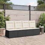 Garten-Sofa mit Kissen Schwarz und Cremeweiss Poly-Rattan