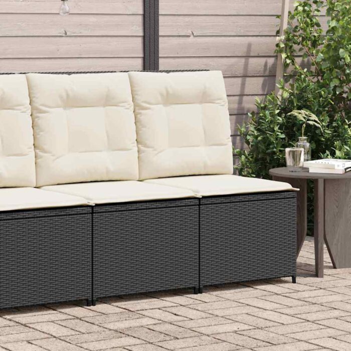Garten-Sofa mit Kissen Schwarz und Cremeweiss Poly-Rattan – Bild 3