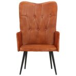 Ohrensessel Grau Echtleder – Bild 2