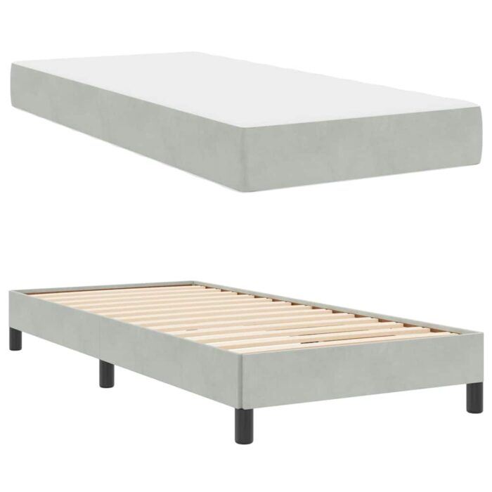 Boxspringbett mit Matratze Hellgrau 80 x 200 cm Stoff – Bild 6