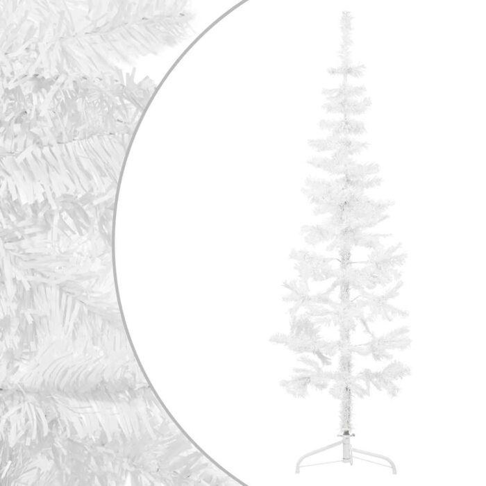 Künstlicher Halb-Weihnachtsbaum mit Ständer Schlank Weiss 120 cm – Bild 2