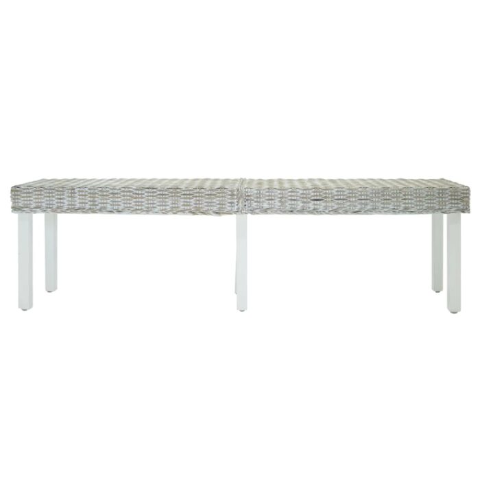 Sitzbank Weiss 160x35x45 cm Natur Kubu Rattan & Massivholz Mahagoni – Bild 2