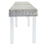 Sitzbank Weiss 160x35x45 cm Natur Kubu Rattan & Massivholz Mahagoni – Bild 3