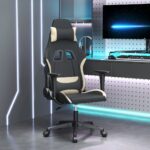 Gaming-Stuhl mit Massagefunktion Schwarz und Creme Stoff