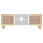 TV-Schrank Weiss 105x30x40 cm Massivholz Kiefer Natur-Rattan – Bild 4