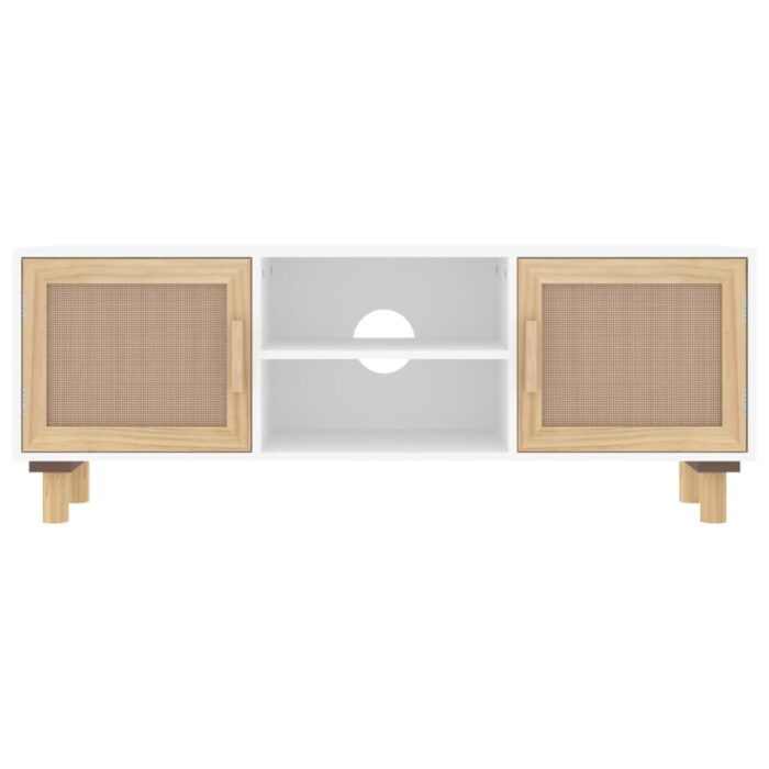 TV-Schrank Weiss 105x30x40 cm Massivholz Kiefer Natur-Rattan – Bild 4