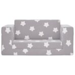 Kinder-Schlafsofa 2-Sitzer Hellgrau mit Sternen Weicher Plüsch – Bild 3