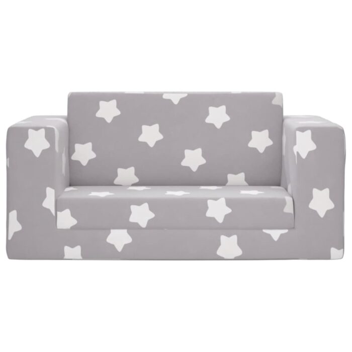 Kinder-Schlafsofa 2-Sitzer Hellgrau mit Sternen Weicher Plüsch – Bild 3