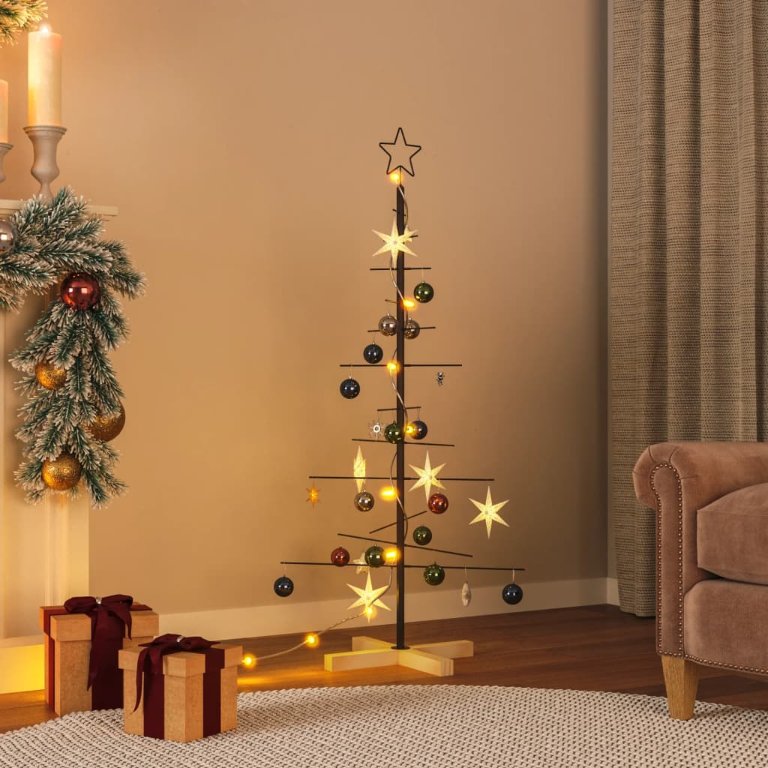 359603_1.jpg Weihnachtsbaum Metall mit Holzständer Schwarz 120 cm – Bild 1