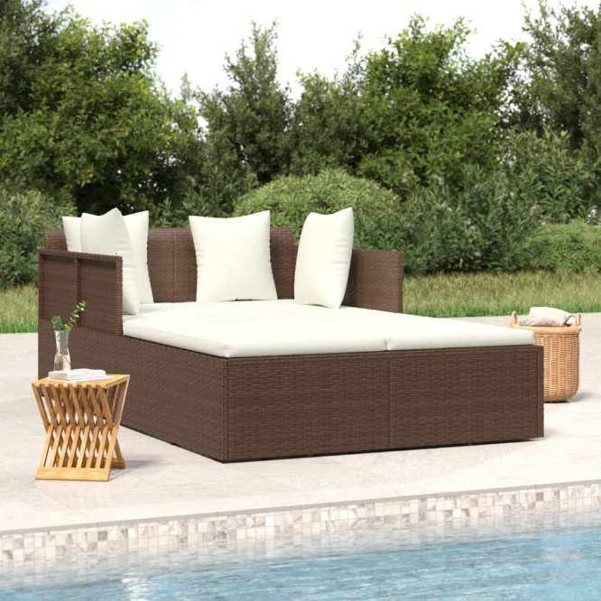 362266_1.jpg Sonnenliege mit Kissen Braun 182x118x63 cm Poly Rattan – Bild 1