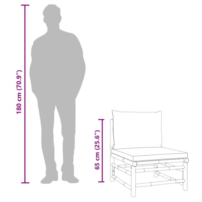 3-tlg. Garten-Lounge-Set mit Hellgrauen Kissen Bambus – Bild 12