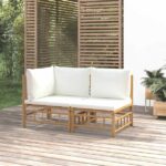 2-tlg. Garten-Lounge-Set mit Cremeweissen Kissen Bambus