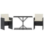 3-tlg. Bistro-Set mit Kissen Schwarz Poly Rattan – Bild 2