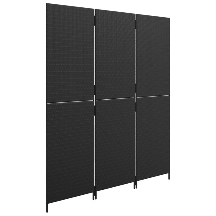Paravent 3-tlg. Schwarz Poly Rattan – Bild 4