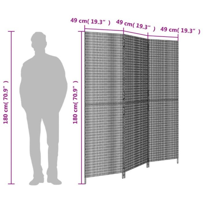 Paravent 3-tlg. Schwarz Poly Rattan – Bild 9