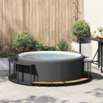 Whirlpool-Umrandung mit Stauraum Holztreppe Schwarz Poly Rattan – Bild 3