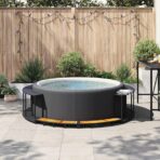 Whirlpool-Umrandung mit Stauraum Holztreppe Schwarz Poly Rattan – Bild 4