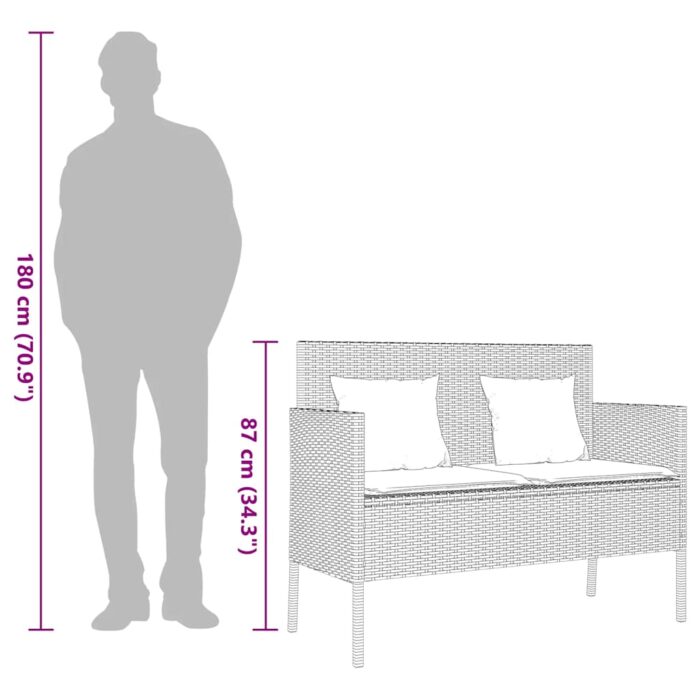 Gartenbank mit Kissen Schwarz Poly Rattan – Bild 11