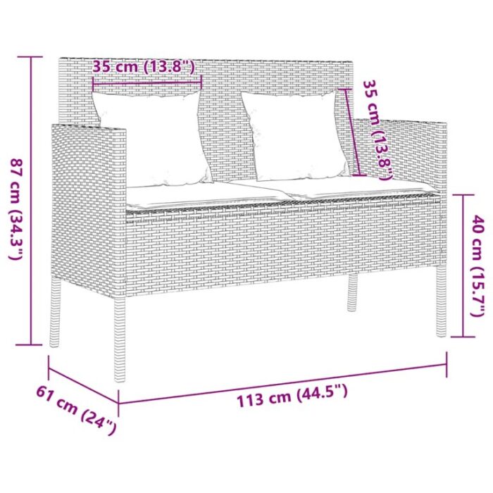 Gartenbank mit Kissen Schwarz Poly Rattan – Bild 12