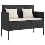 Gartenbank mit Kissen Schwarz Poly Rattan – Bild 2