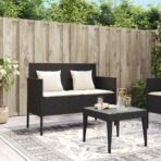Gartenbank mit Kissen Schwarz Poly Rattan – Bild 3