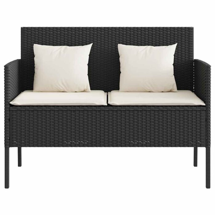 Gartenbank mit Kissen Schwarz Poly Rattan – Bild 4