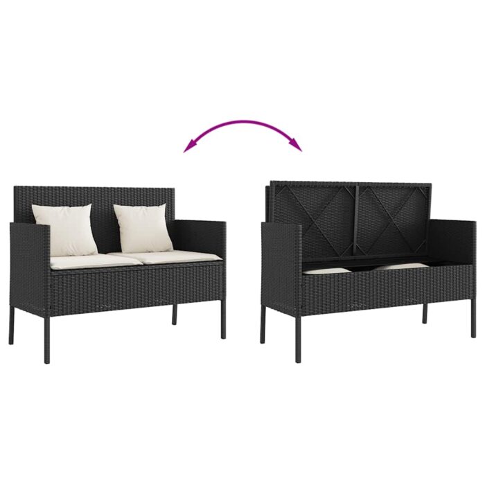 Gartenbank mit Kissen Schwarz Poly Rattan – Bild 7