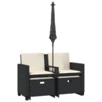 Gartensofa 2-Sitzer Sonnenschirm und Hocker Schwarz Poly-Rattan – Bild 7