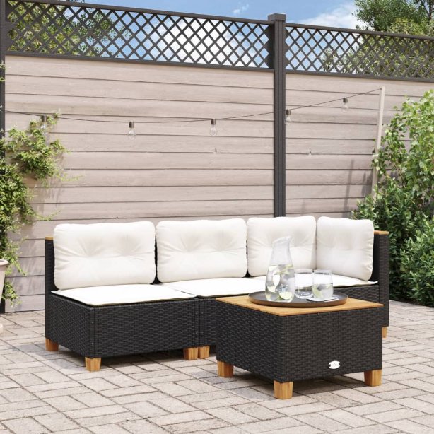 365902_1.jpg Garten-Ecksofa mit Kissen Schwarz Poly Rattan – Bild 1