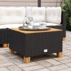 Gartentisch Schwarz 55x55x36 cm Poly Rattan Akazienholz – Bild 3