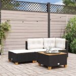 Gartenhocker mit Kissen Schwarz 63,5x56x32 cm Poly Rattan