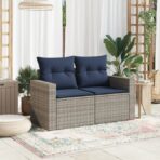 Gartensofa mit Kissen 2-Sitzer Braun Poly Rattan – Bild 3