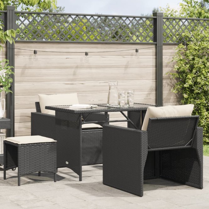 366358_1.jpg 4-tlg. Garten-Sofagarnitur mit Kissen Schwarz Poly Rattan – Bild 1