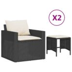 4-tlg. Garten-Sofagarnitur mit Kissen Schwarz Poly Rattan – Bild 2