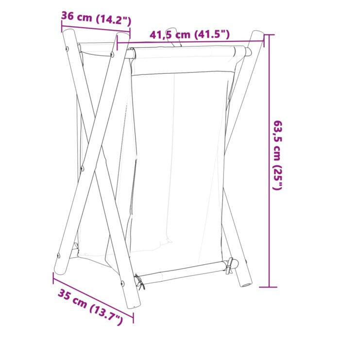 Wäschekorb Cremeweiss 41,5x36x63,5 cm Bambus – Bild 9