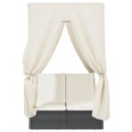 Doppel-Sonnenliege mit Dach und Vorhängen Schwarz Poly-Rattan – Bild 4